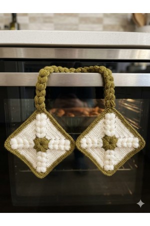 El Yapımı Dekoratif Mutfak Tutacak  (Koyu Yeşil-Beyaz)&hellip;