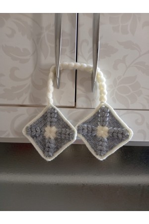 El Yapımı Dekoratif Mutfak Tutacak  (Gri-Beyaz)&hellip;