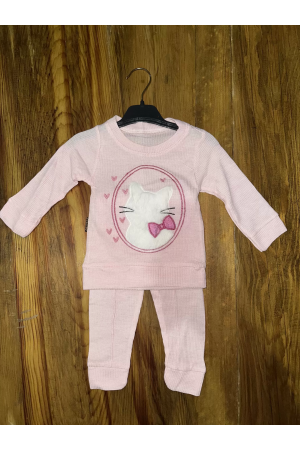 3-12 aylık kedi desen işlemeli takım pembe&hellip;
