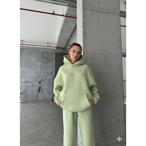 3 iplik şardonlu kapşonlu sweatshirt mint p510436