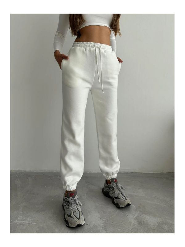 3 iplik şardonlu paça lastikli eşofman beyaz&hellip;