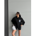 3 iplik şardonlu oversize kafa baskılı sweat siyah