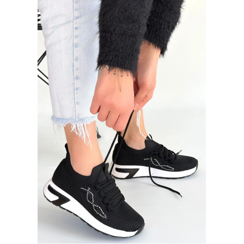 Belan Siyah Triko Bağcıklı Spor Ayakkabı