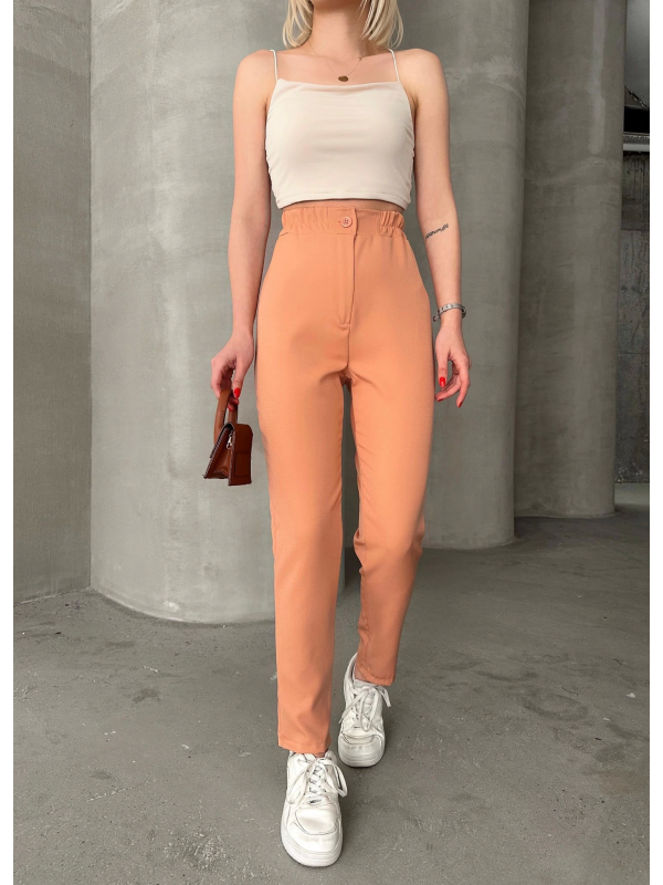 Beli lastikli karamel pantolon&hellip;