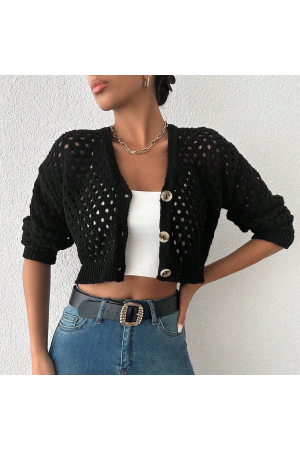 Büyük düğmeli delikli hırka siyah&hellip;