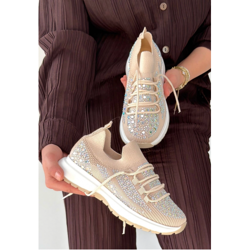 Ceas Bej Triko Bağcıklı Spor Ayakkabı