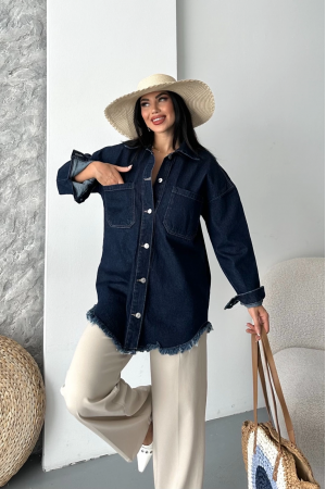 Cepli püsküllü kar yıkama kot ceket koyu mavi&hellip;