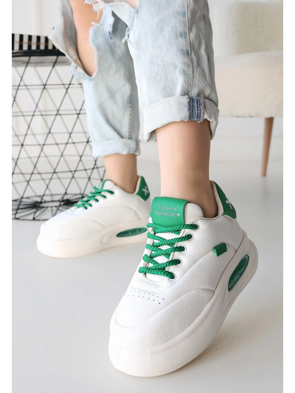 Chris Beyaz Cilt Yeşil Detaylı Bağcıklı Spor Ayakkabı&hellip;