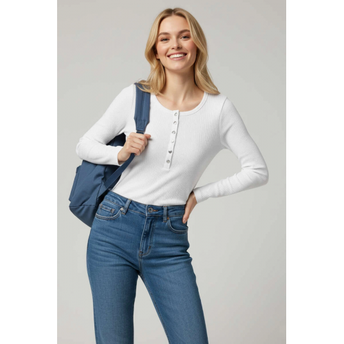 Çıtçıt Detaylı Bluz Beyaz