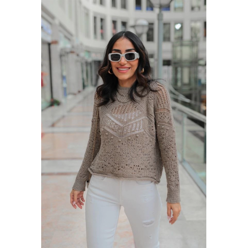 Desenli triko kazak gri