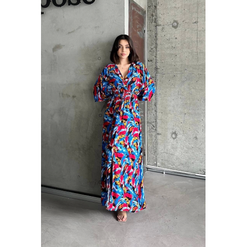 Dokuma baskılı sa kol elbise s8124