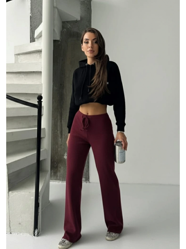 Fit comfort bej salaş pantolon bordo&hellip;