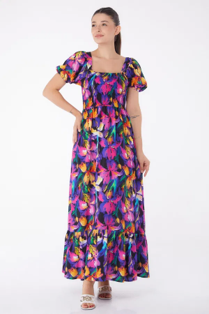 Kadın Fuşya Gipeli Kısa Kollu Elbise&hellip;