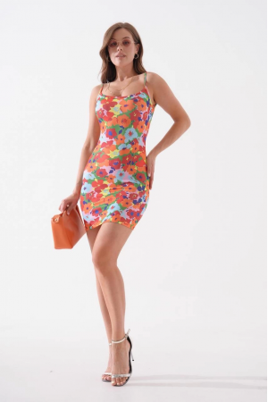 Kadın ince askılı desenli elbise s8105&hellip;