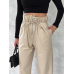 Kendinden ince kemerli deri pantolon bej