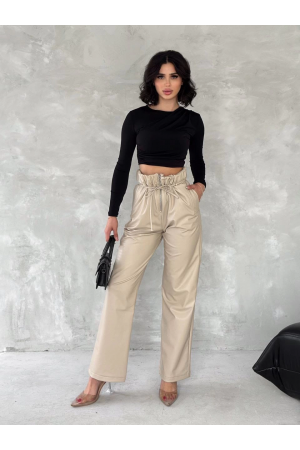 Kendinden ince kemerli deri pantolon bej&hellip;