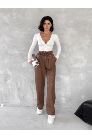 Kendinden ince kemerli deri pantolon kahve&hellip;
