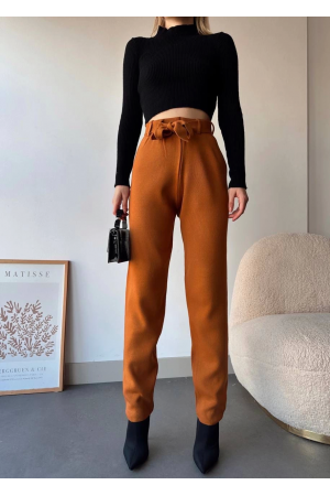 Kendinden kemerli triko pantolon camel&hellip;