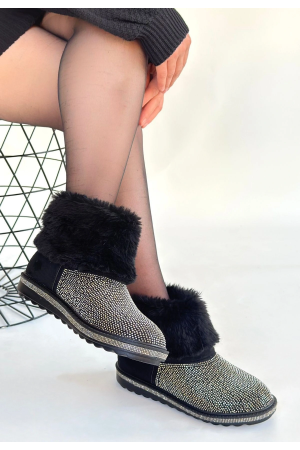 Linka Siyah Süet Gümüş Boncuk İşlemeli Bot… Linka Siyah Süet Gümüş Boncuk İşlemeli Bot…