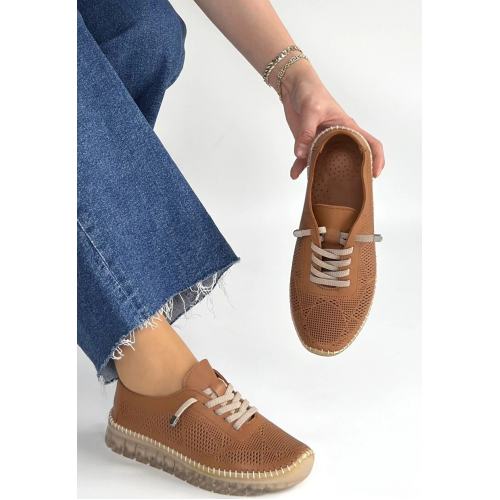 Merja Taba Deri Bağcıklı Spor Ayakkabı Merja Taba Deri Bağcıklı Spor Ayakkabı