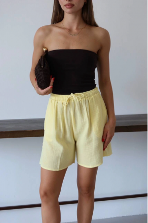Müslin kumaş şort bağcıklı sarı pt&hellip;