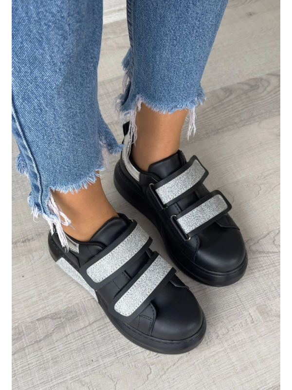 Nino Siyah Cilt Simli Cırt Cırtlı Spor Ayakkabı&hellip;