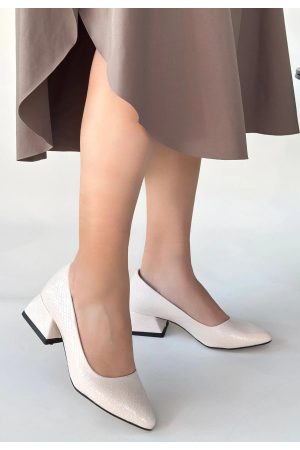 Nitya Bej Baskılı Rugan Topuklu Ayakkabı&hellip;