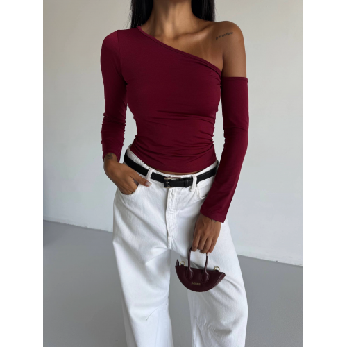 Omuz detaylı kollu bluz bordo