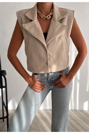 Önü çıtçıtlı cepli kaşe yelek bej&hellip;