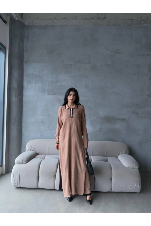 Pantolon yırtmaçlı elbise ikili triko takım vizon elf&hellip;