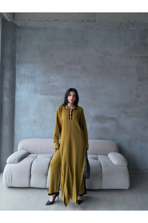 Pantolon yırtmaçlı elbise ikili triko takım yeşil elf… Pantolon yırtmaçlı elbise ikili triko takım yeşil elf…