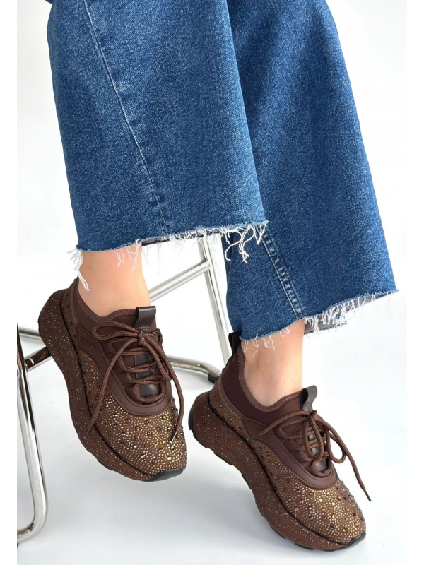 Rimay Kahverengi Cilt Boncuk İşlemeli Spor Ayakkabı&hellip;