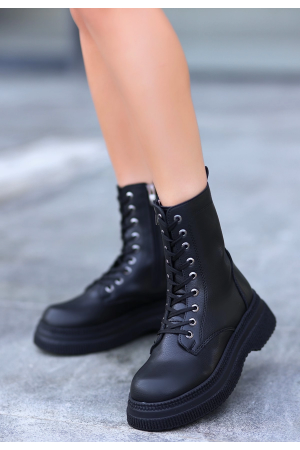 Roxan Siyah Cilt Bağcıklı Bot… Roxan Siyah Cilt Bağcıklı Bot…