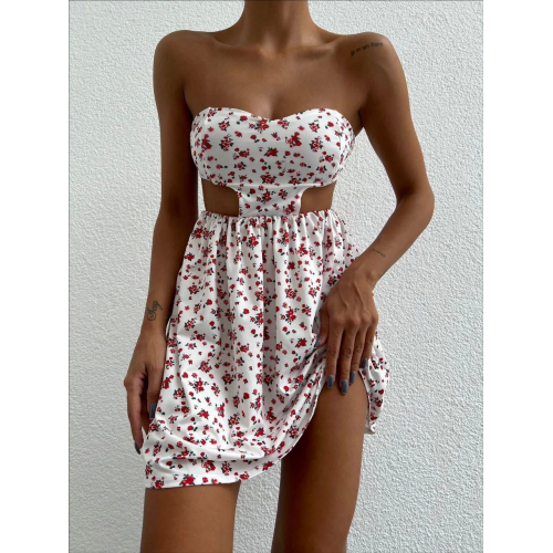 Straplez elbise baskılı