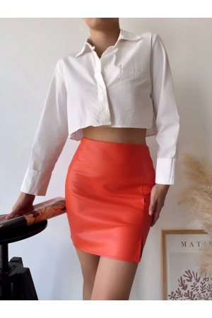 Tek yırtmaçlı arkadan fermuarlı deri etek tcu&hellip;