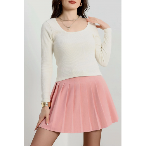 U yaka kaşkorse bluz beyaz