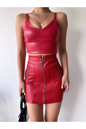 Üç fermuarlı deri etek bordo… Üç fermuarlı deri etek bordo…