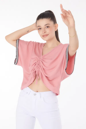 V yaka büzgülü detaylı bluz&hellip;