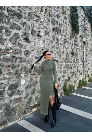 Yırtmaçlı kalın bürümcük uzun elbise Yeşil&hellip;