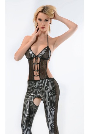 Zebra Desenli Lame Vücut Çorabı-490&hellip;