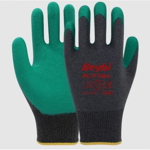 PL17 Flex Likralı İpten Örme Lateks Eldiven NO:10 Yeşil
