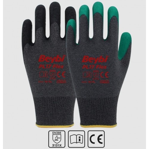 PL17 Flex Likralı İpten Örme Lateks Eldiven NO:9