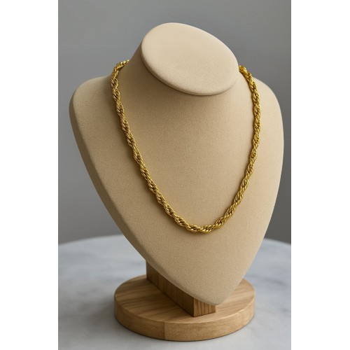 5mm Kalın Burgu Altın Renk Çelik Kolye Unisex Paslanmaz Kaliteli