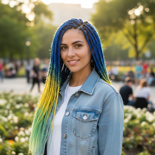 Afrika Örgüsü Ve Rasta İçin Sentetik Ombreli Saç / Lacivert / Sarı / Fıstık Yeşili