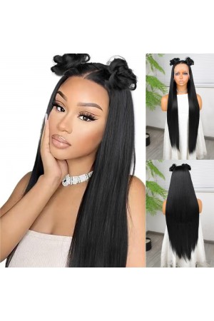 Ekstra Uzun Siyah Fiber Sentetik Düz Tül Peruk&hellip;