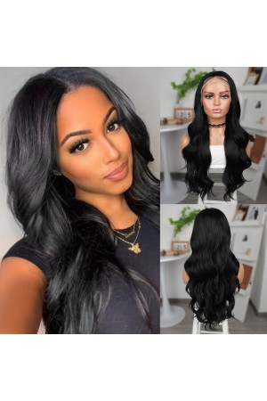 Siyah Fiber Sentetik Geniş Dalgalı Tül Peruk&hellip;