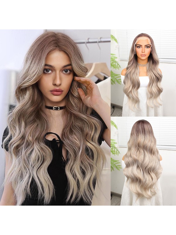 Rus Kumralı Beyaz Platin Ombre  ve Röfleli Fiber Sentetik Geniş Dalgal�&hellip;