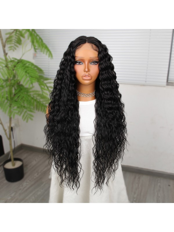 Ekstra Uzun Yoğun Afro Dalga Siyah Fiber Sen Geniş T Tül Peruk&hellip;