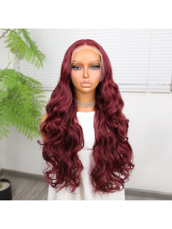 Gür Yoğun Su Dalgalı Koyu Kızıl Fiber Sentetik Uzun Tül Peruk&hellip;