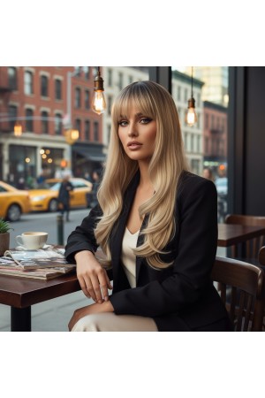 Doğal Dalgalı Perçemli Fiber Sentetik Uzun Boy Peruk / Kumral / Platin &hellip;